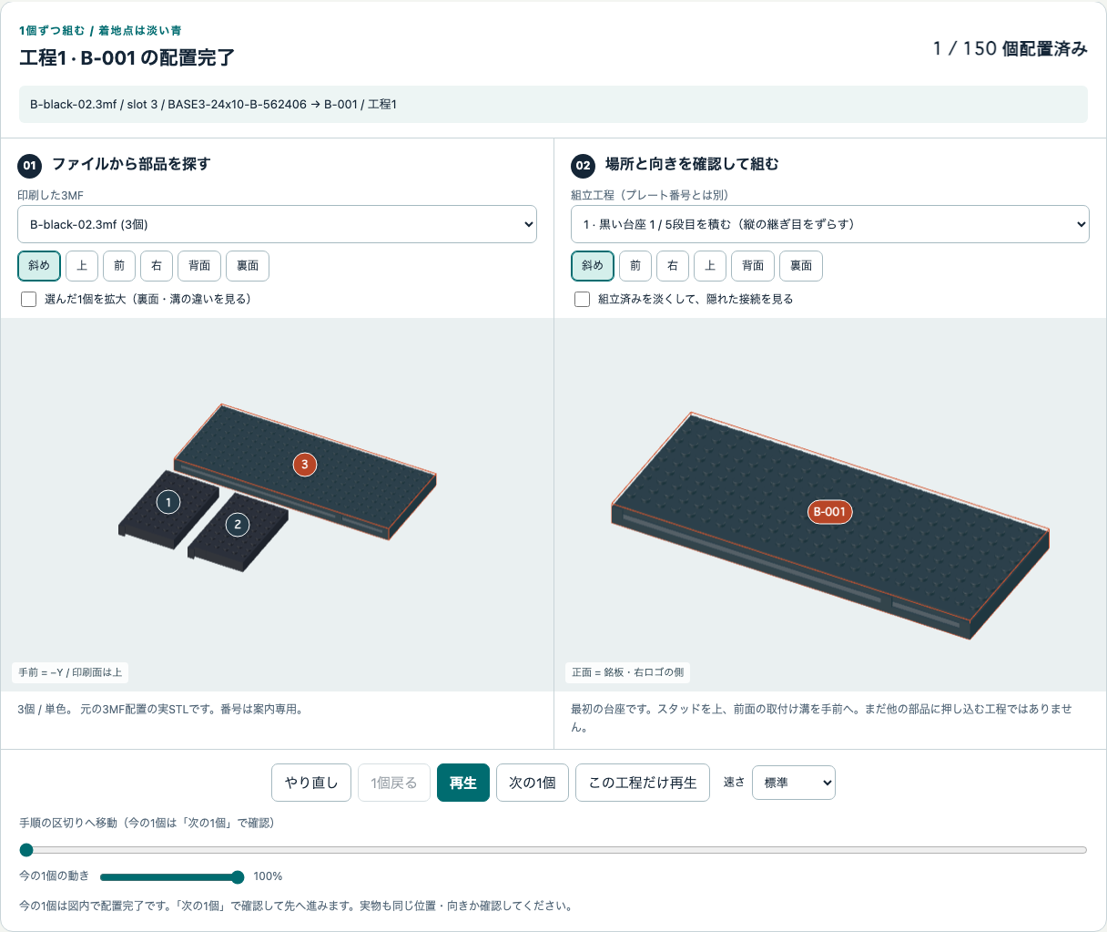 black-02の大きいslot 3と、組立B-001の対応